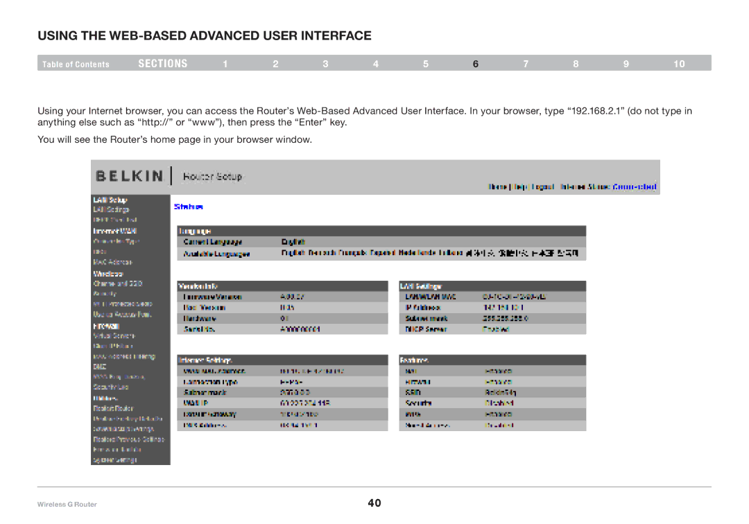 Belkin F5D7234-4-H user manual Using the Web-Based Advanced User Interface 