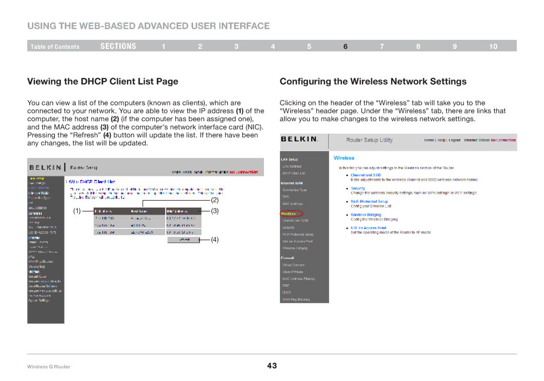 Belkin F5D7234-4-H user manual Viewing the Dhcp Client List, Configuring the Wireless Network Settings 