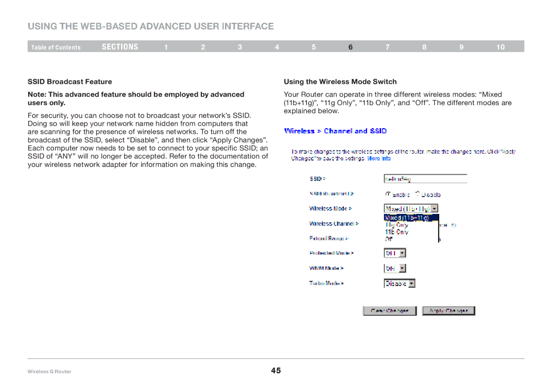 Belkin F5D7234-4-H user manual Ssid Broadcast Feature, Using the Wireless Mode Switch 