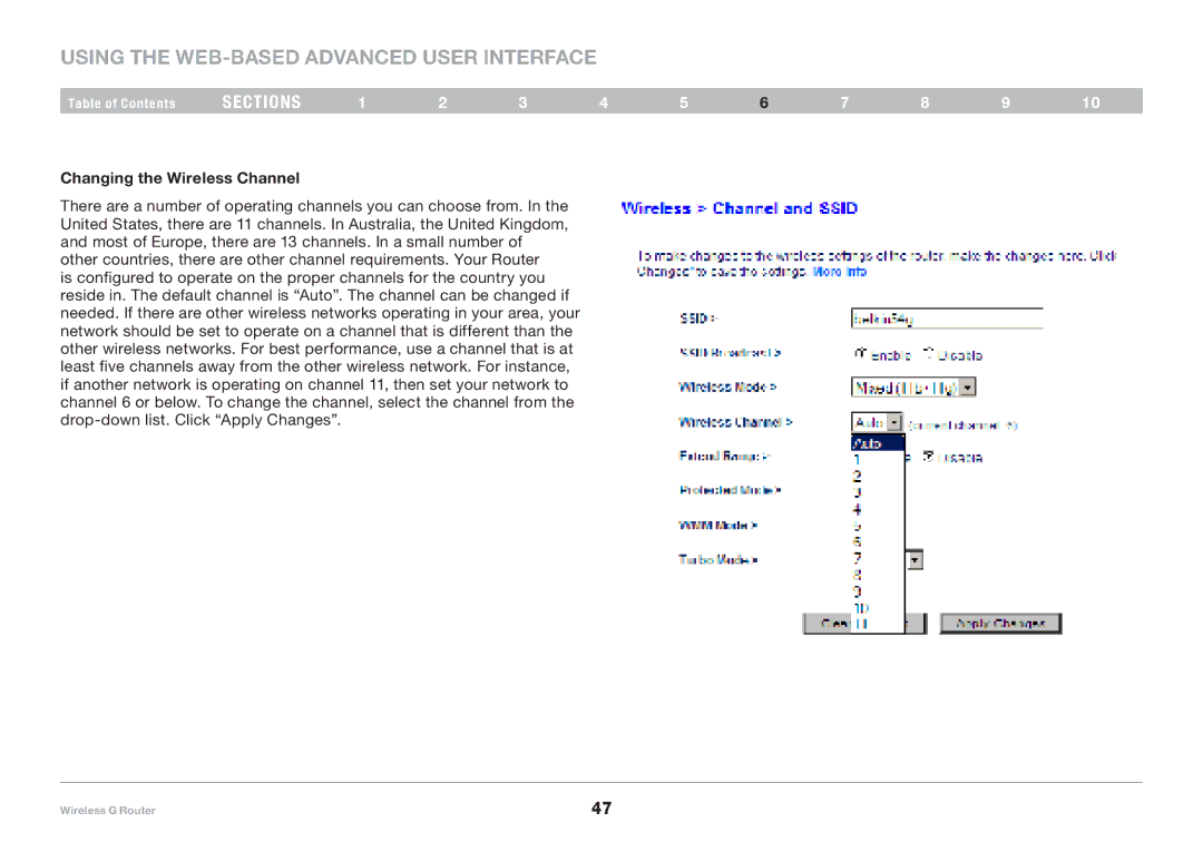 Belkin F5D7234-4-H user manual Changing the Wireless Channel 