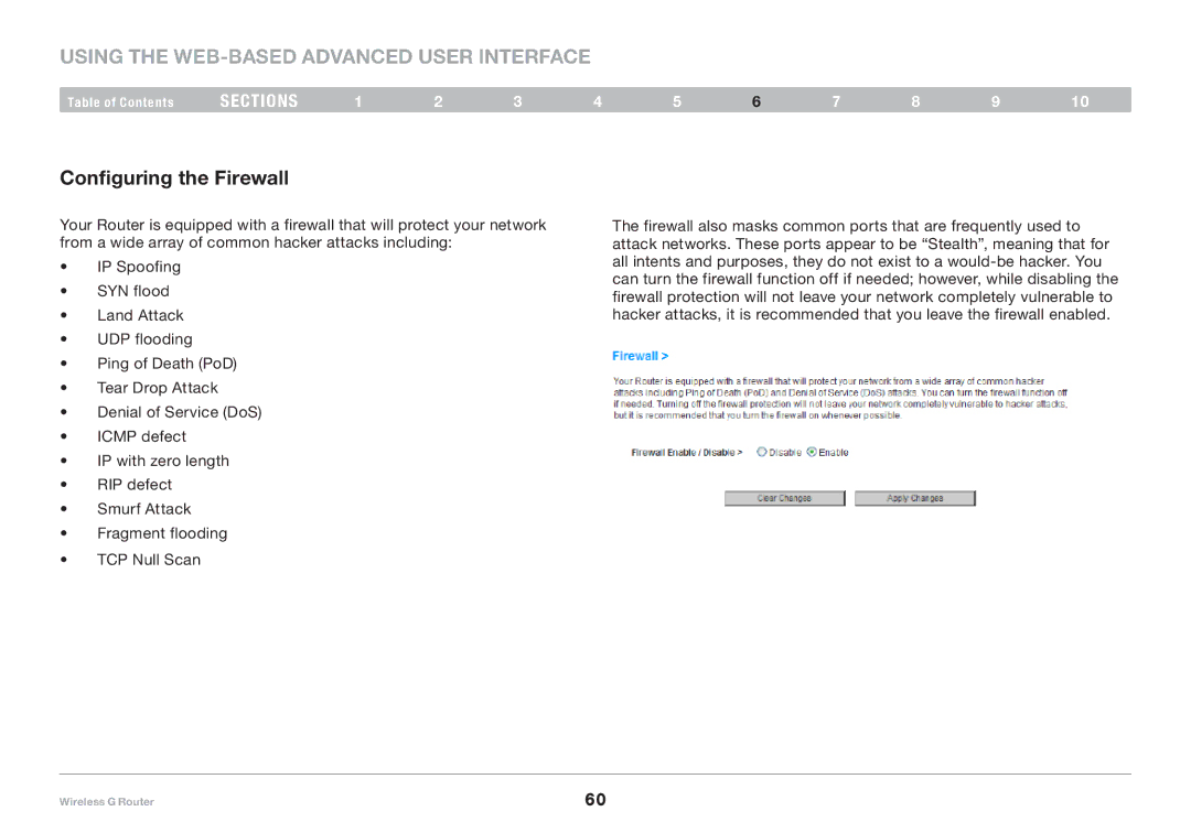 Belkin F5D7234-4-H user manual Configuring the Firewall 