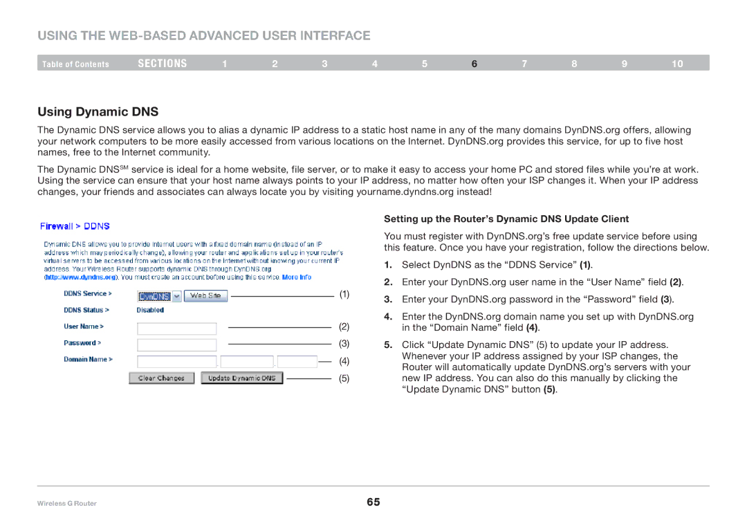 Belkin F5D7234-4-H user manual Using Dynamic DNS, Setting up the Router’s Dynamic DNS Update Client 