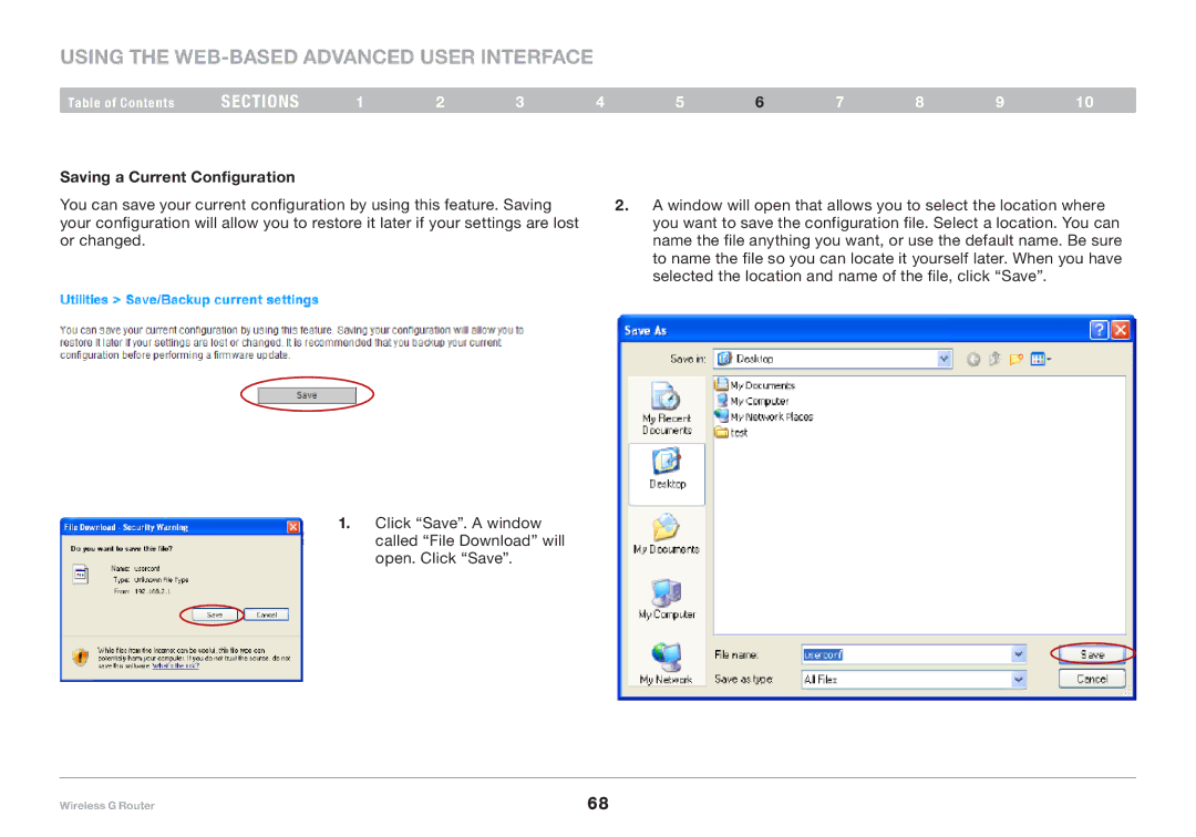 Belkin F5D7234-4-H user manual Saving a Current Configuration 