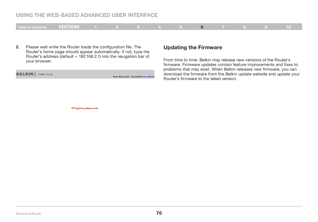 Belkin F5D7234-4-H user manual Updating the Firmware 