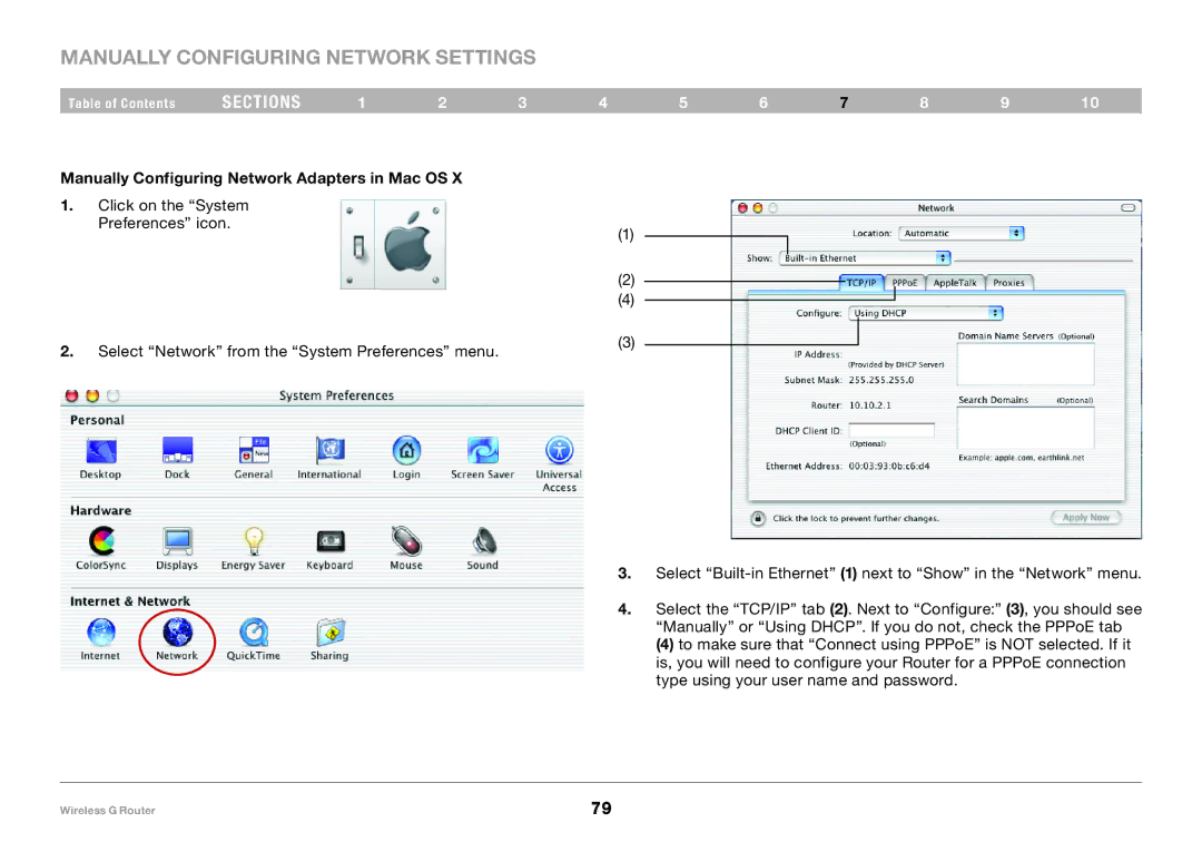 Belkin F5D7234-4-H user manual Manually Configuring Network Settings 