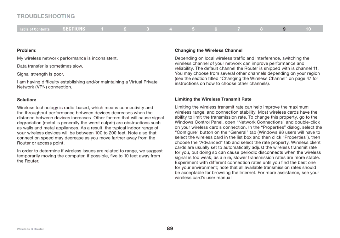 Belkin F5D7234-4-H user manual Changing the Wireless Channel, Limiting the Wireless Transmit Rate 