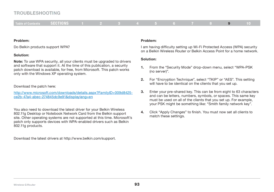 Belkin F5D7234-4-H user manual Do Belkin products support WPA? 