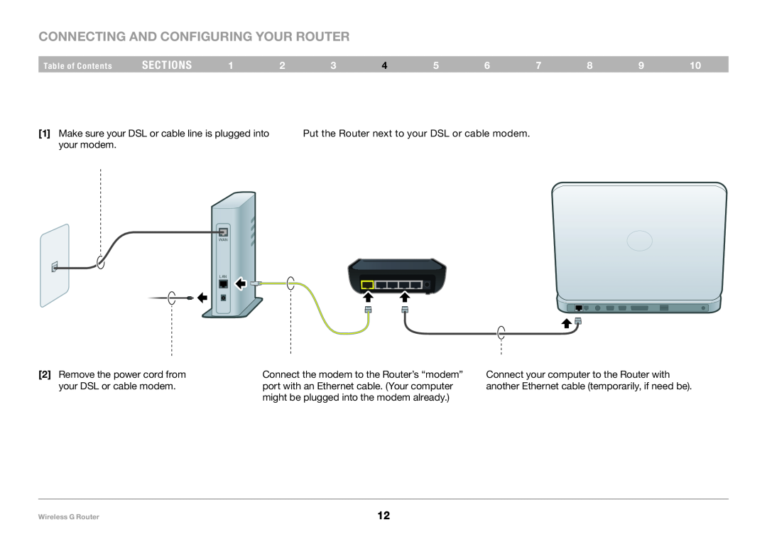 Belkin F5D7234-4 user manual Connecting and Configuring your Router, sections 