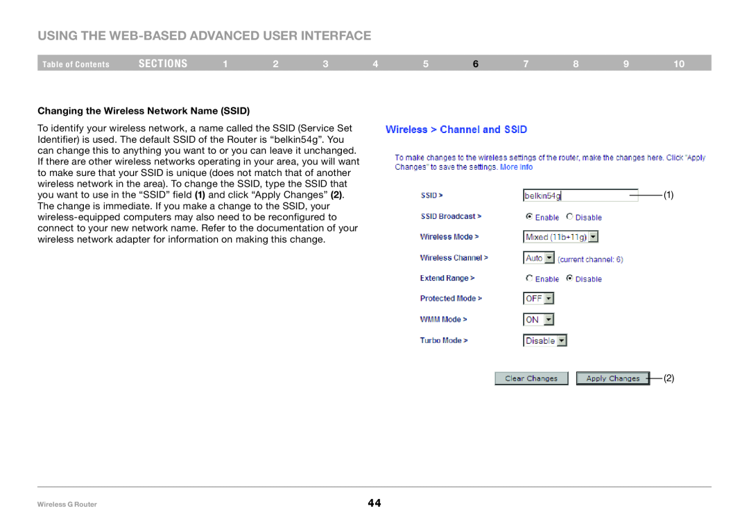Belkin F5D7234-4 user manual Using the Web-Based Advanced User Interface, sections, Changing the Wireless Network Name SSID 