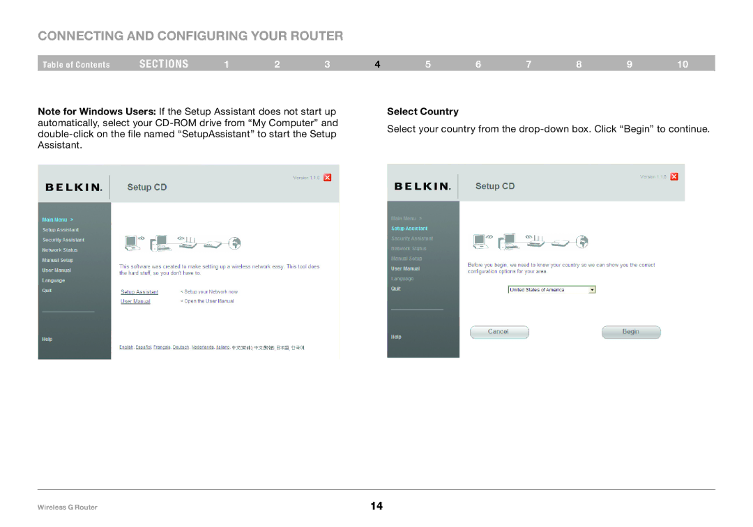 Belkin F5D7234-4 user manual Select Country 