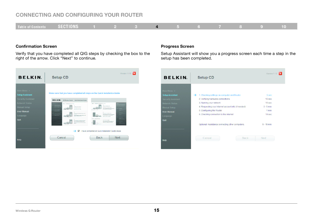 Belkin F5D7234-4 user manual Confirmation Screen Progress 