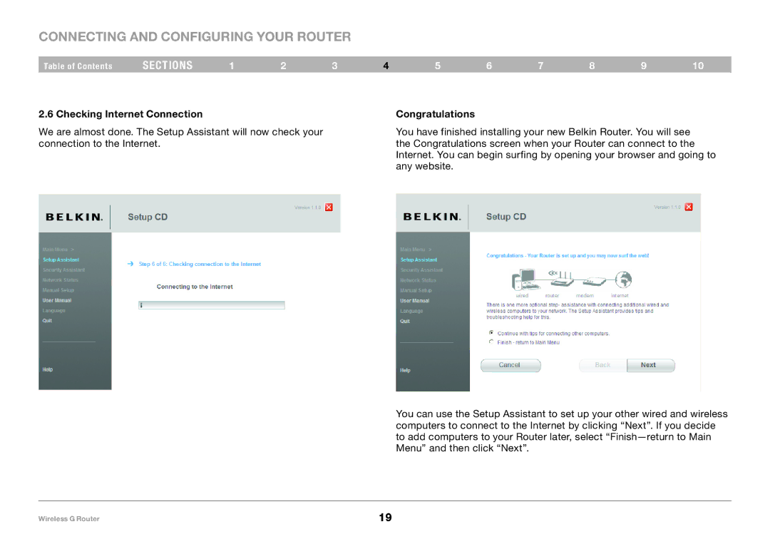 Belkin F5D7234-4 user manual Checking Internet Connection Congratulations 