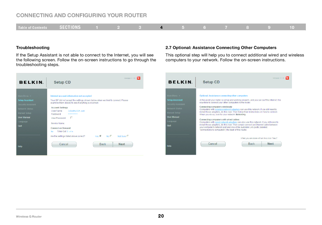 Belkin F5D7234-4 user manual Troubleshooting, Optional Assistance Connecting Other Computers 