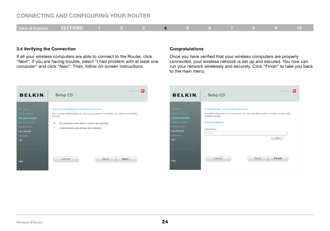 Belkin F5D7234-4 user manual Verifying the Connection Congratulations 