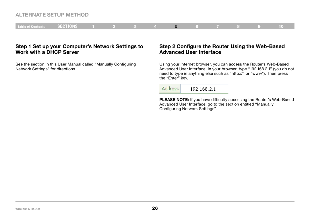 Belkin F5D7234-4 user manual Alternate Setup Method 