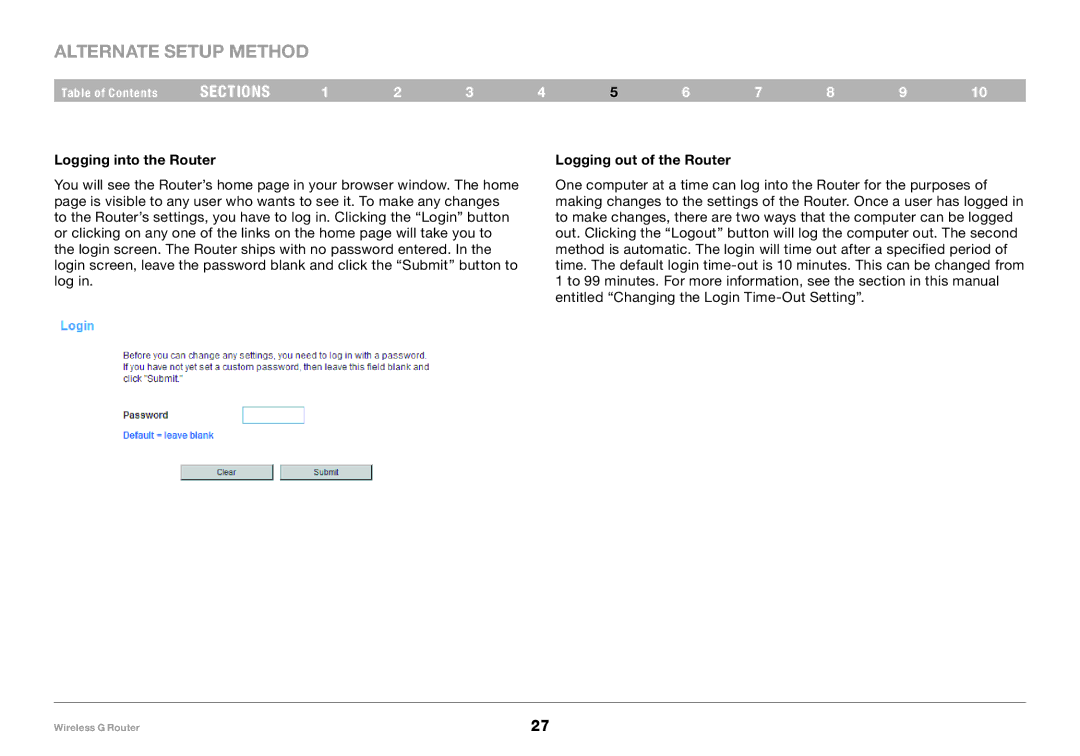 Belkin F5D7234-4 user manual Logging into the Router Logging out of the Router 