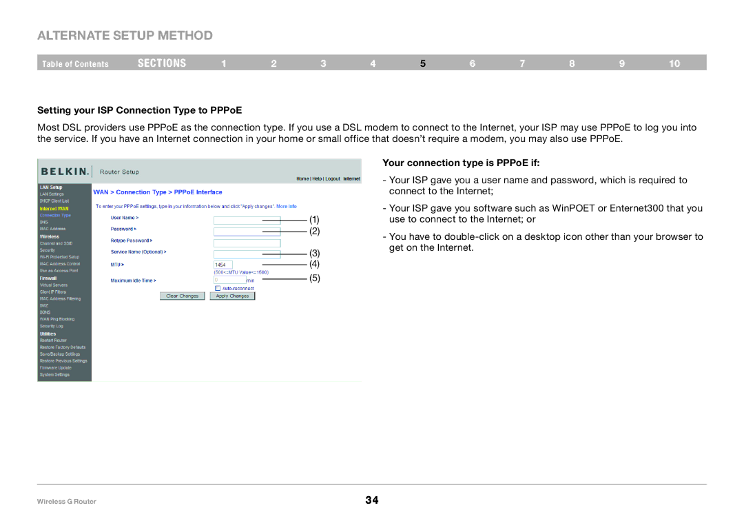 Belkin F5D7234-4 user manual Setting your ISP Connection Type to PPPoE, Your connection type is PPPoE if 