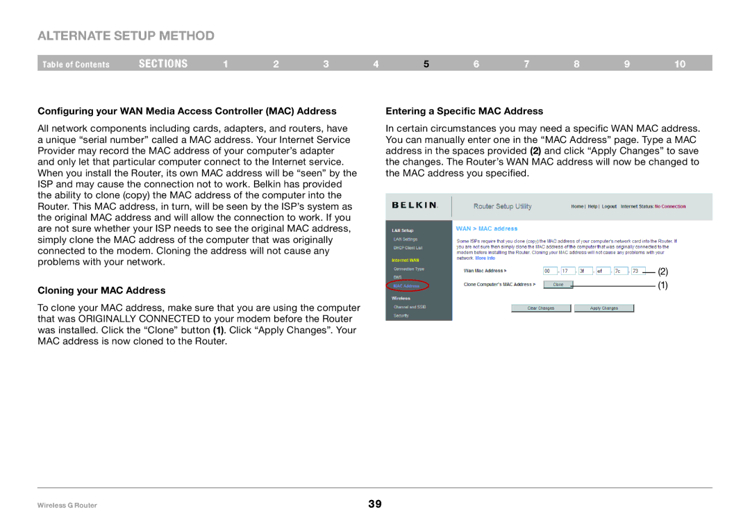 Belkin F5D7234-4 user manual Cloning your MAC Address 