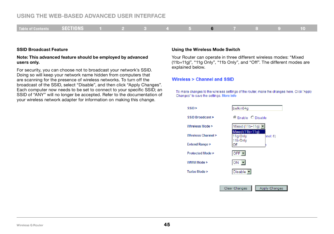 Belkin F5D7234-4 user manual Ssid Broadcast Feature, Using the Wireless Mode Switch 