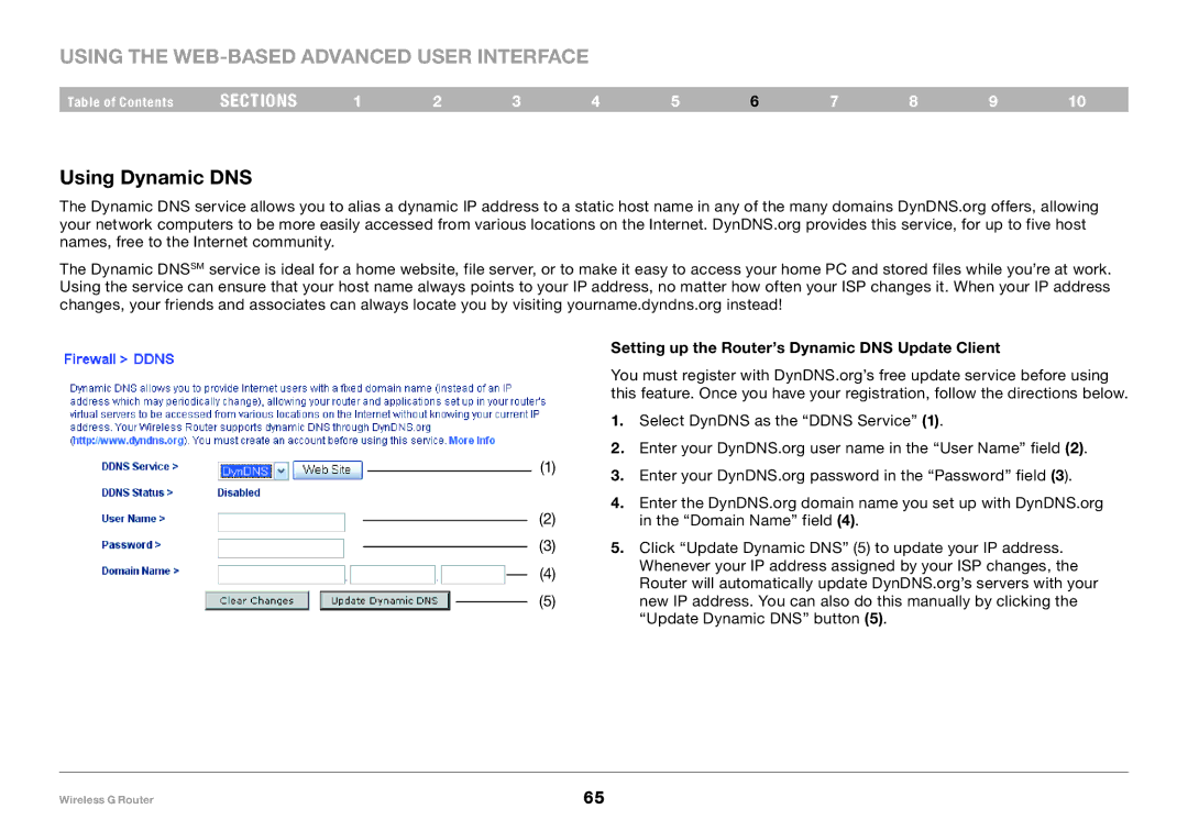 Belkin F5D7234-4 user manual Using Dynamic DNS, Setting up the Router’s Dynamic DNS Update Client 