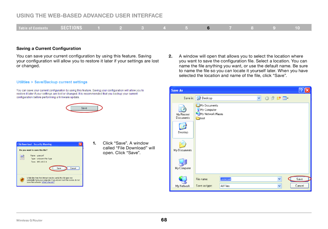 Belkin F5D7234-4 user manual Saving a Current Configuration 