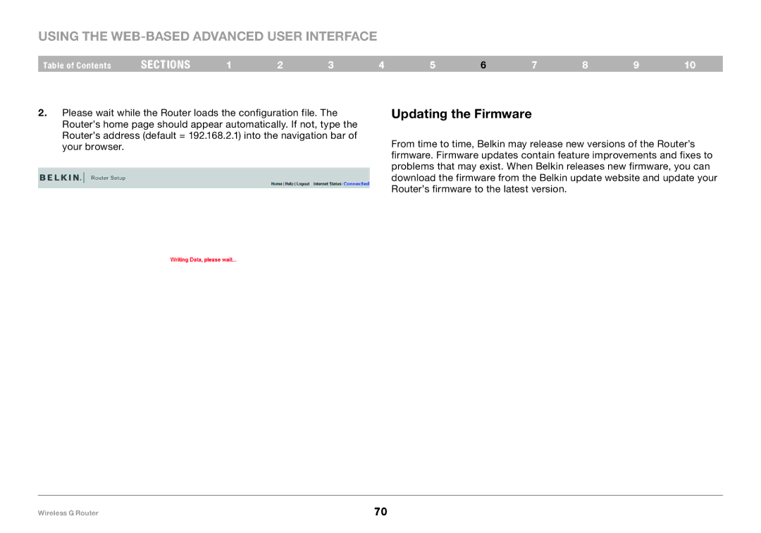 Belkin F5D7234-4 user manual Updating the Firmware 