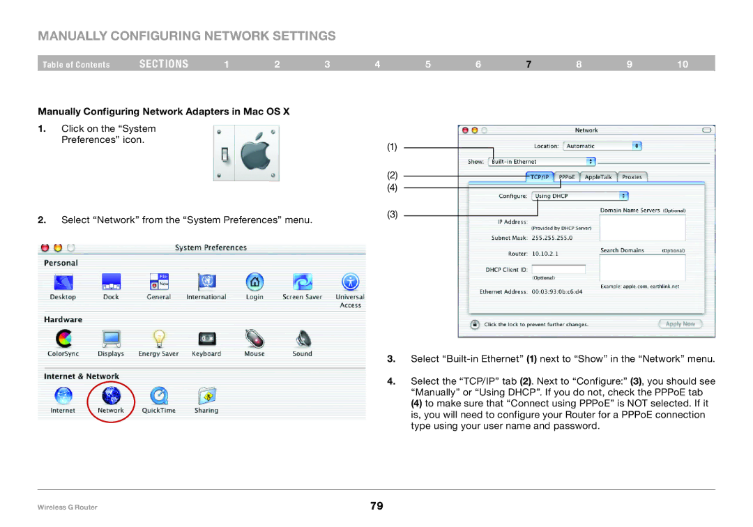 Belkin F5D7234-4 user manual Manually Configuring Network Settings 