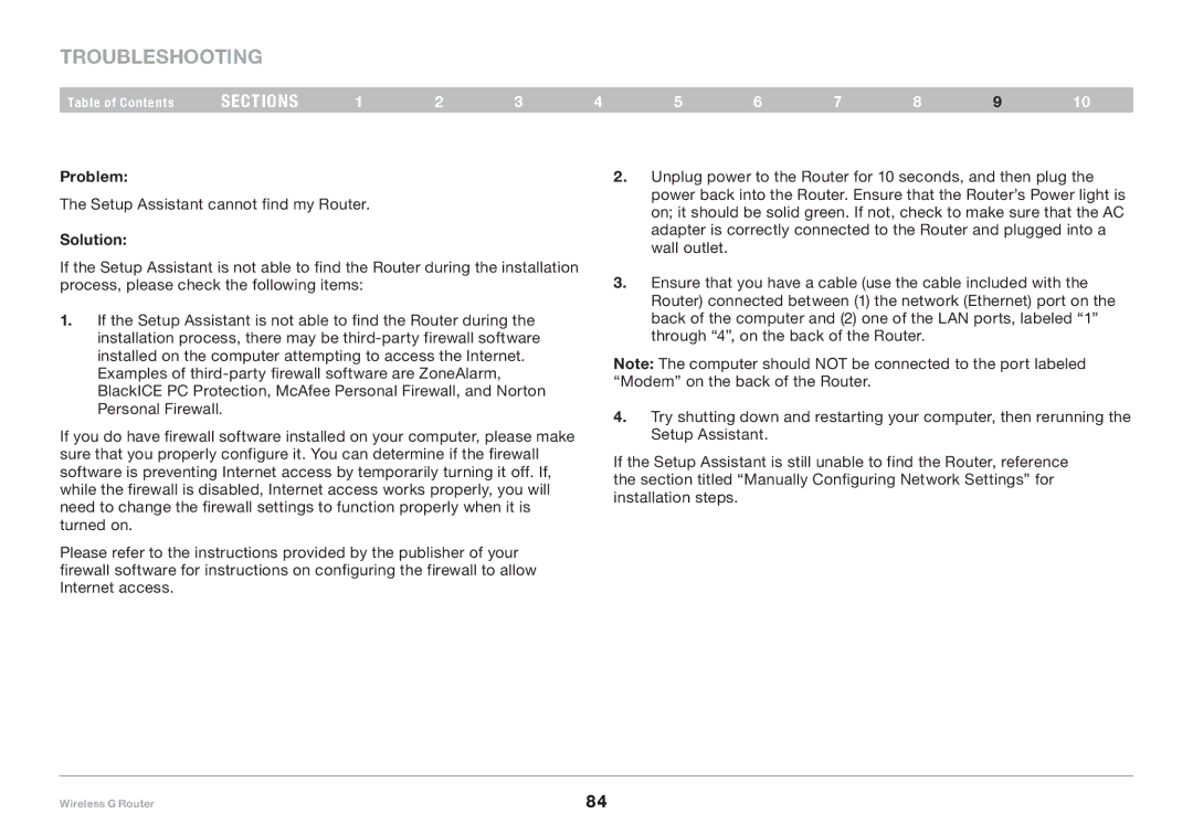 Belkin F5D7234-4 user manual Troubleshooting 