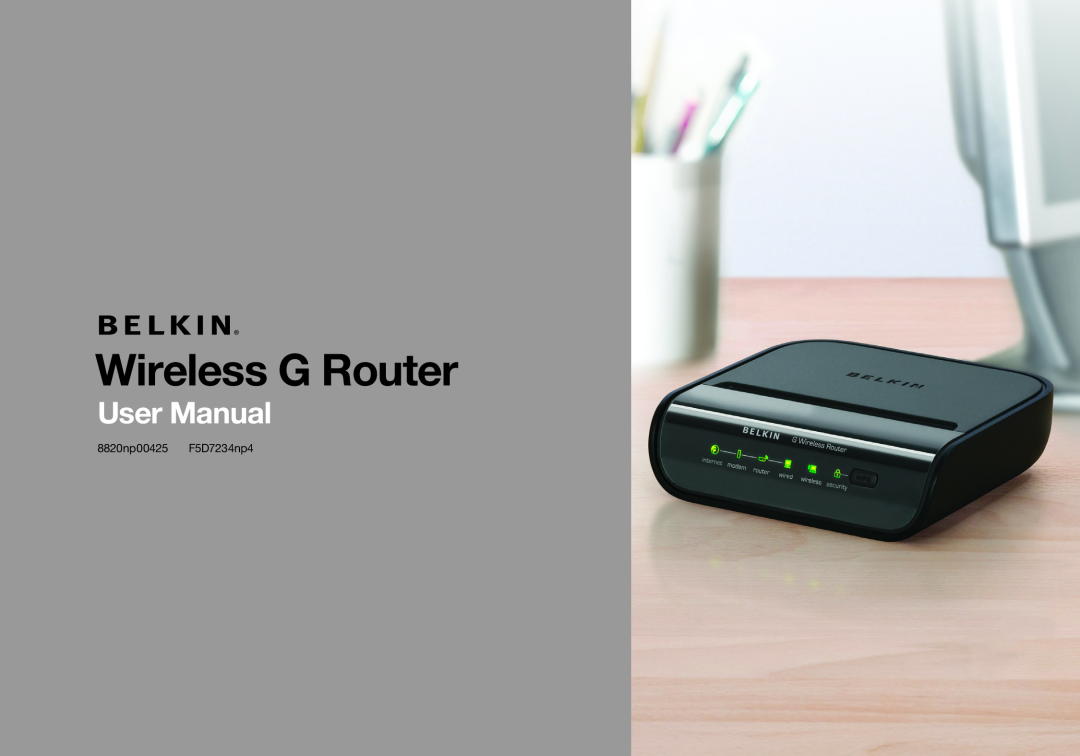 Belkin 8820NP00425, F5D7234NP4 user manual Wireless G Router, User Manual, 8820np00425 F5D7234np4 