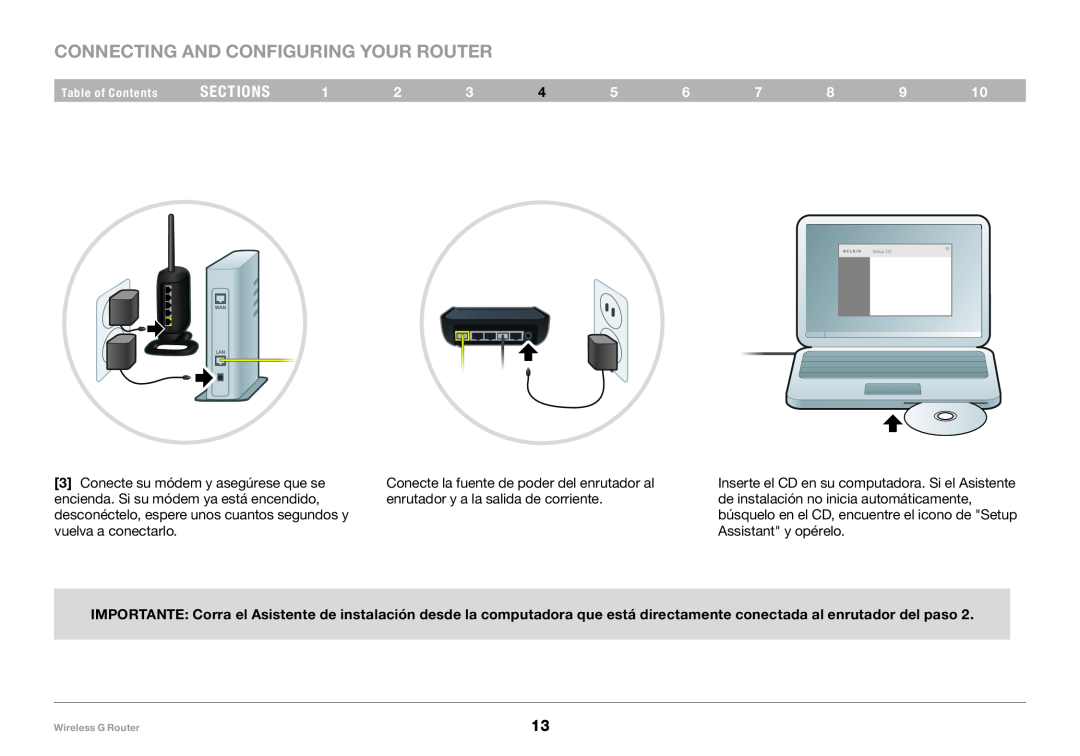 Belkin 8820NP00425, F5D7234NP4 user manual Connecting and Configuring your Router, sections 
