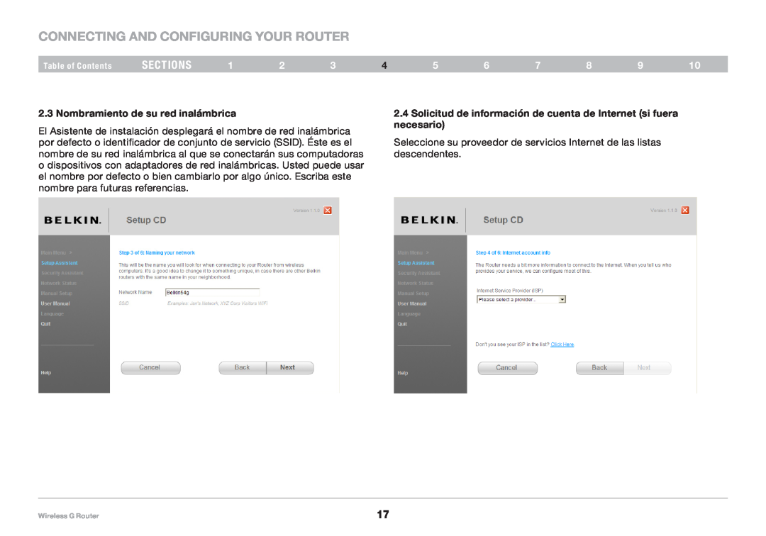 Belkin 8820NP00425, F5D7234NP4 Connecting and Configuring your Router, sections, Nombramiento de su red inalámbrica 