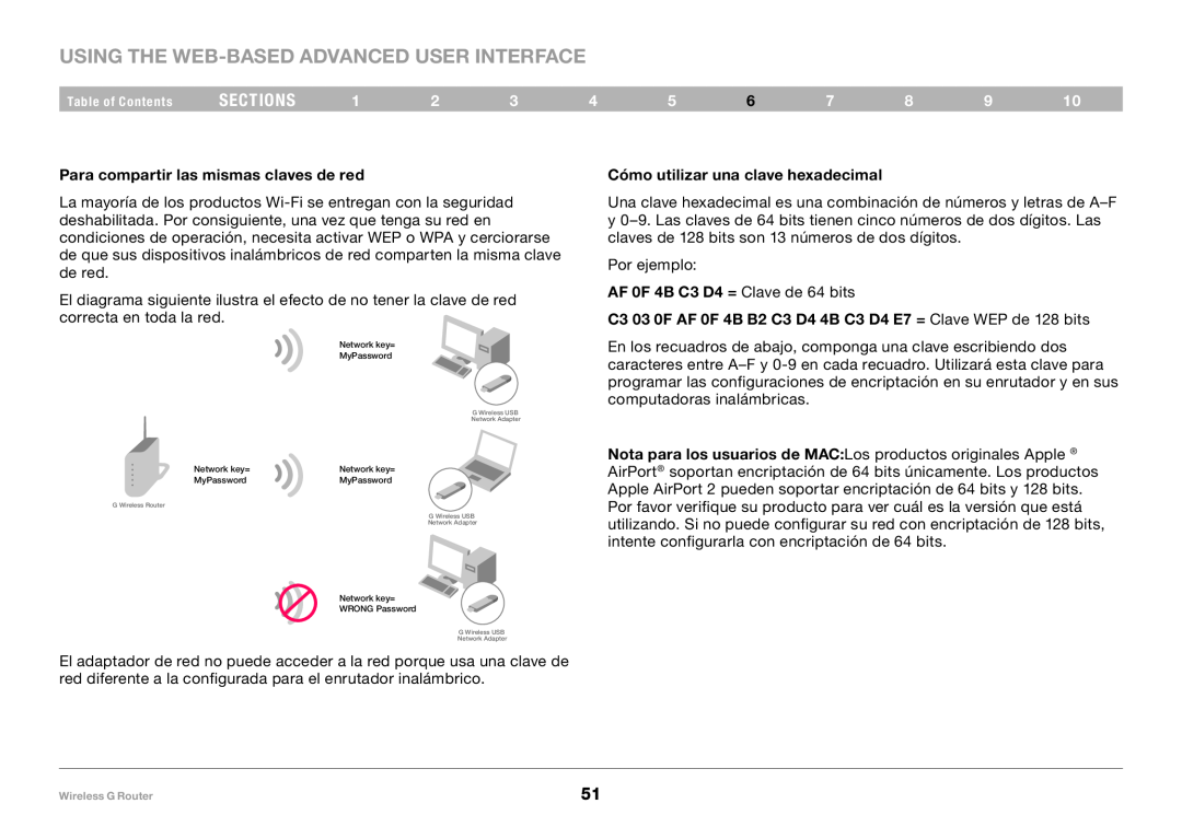 Belkin 8820NP00425 Using the Web-Based Advanced User Interface, sections, Para compartir las mismas claves de red 