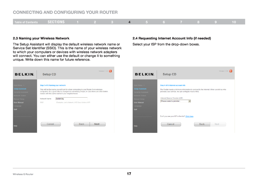 Belkin 8820NP00425, F5D7234NP4 user manual Connecting and Configuring your Router, sections, Naming your Wireless Network 