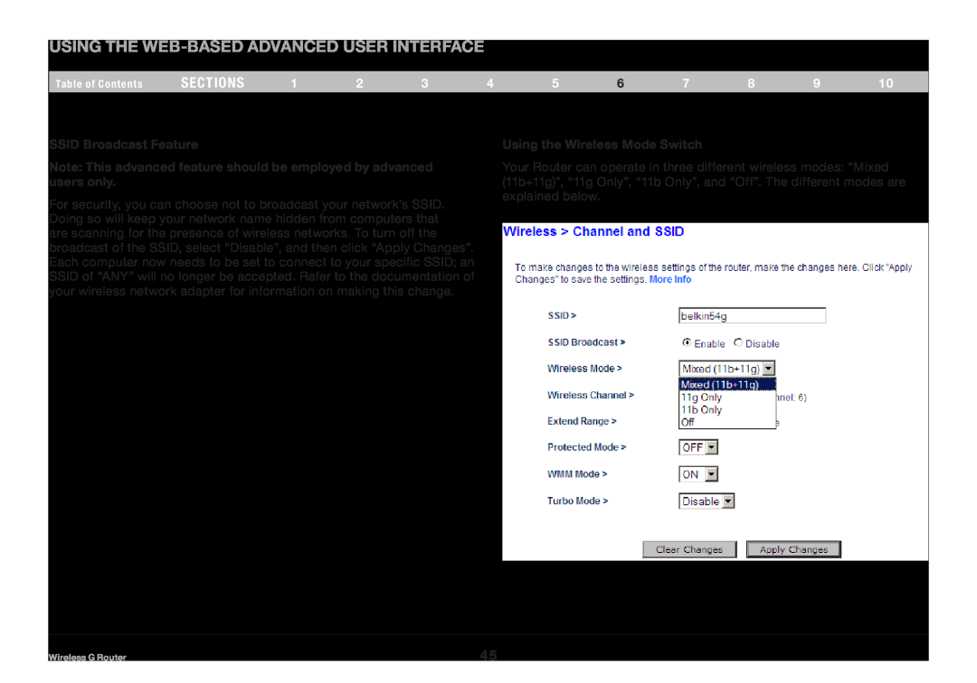 Belkin 8820NP00425, F5D7234NP4 user manual Using the Web-Based Advanced User Interface, sections, SSID Broadcast Feature 