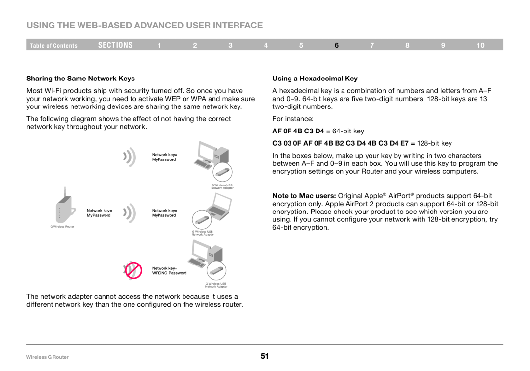 Belkin 8820NP00425, F5D7234NP4 Using the Web-Based Advanced User Interface, sections, Sharing the Same Network Keys 