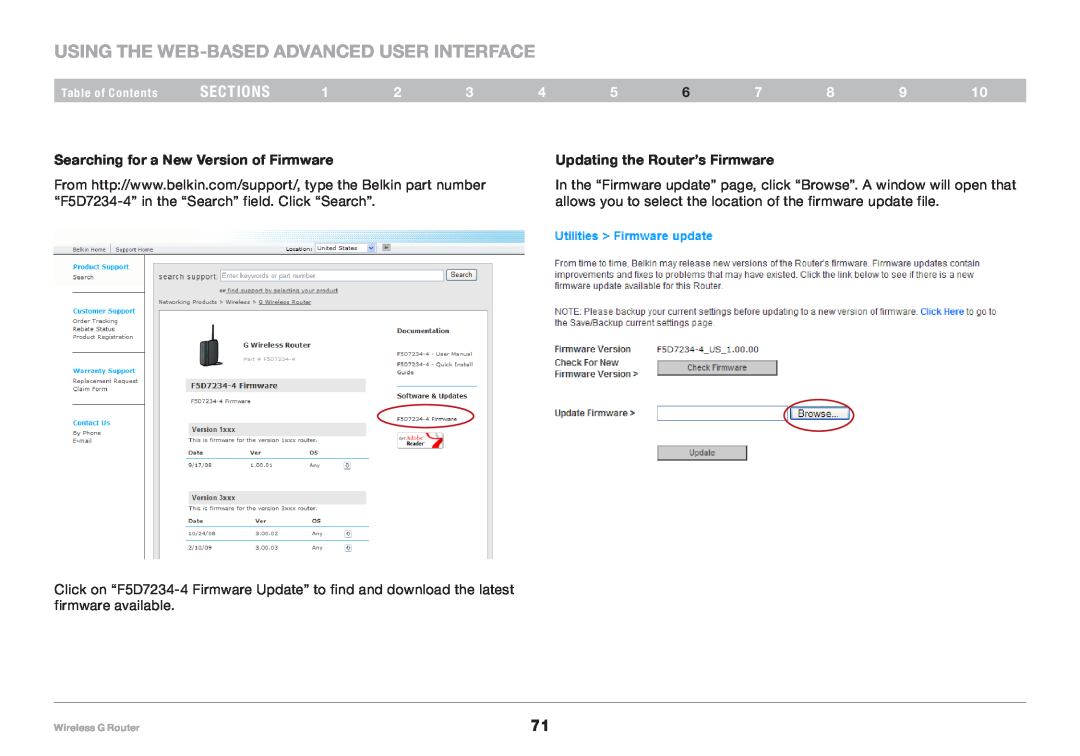 Belkin 8820NP00425 Using the Web-Based Advanced User Interface, sections, Searching for a New Version of Firmware 