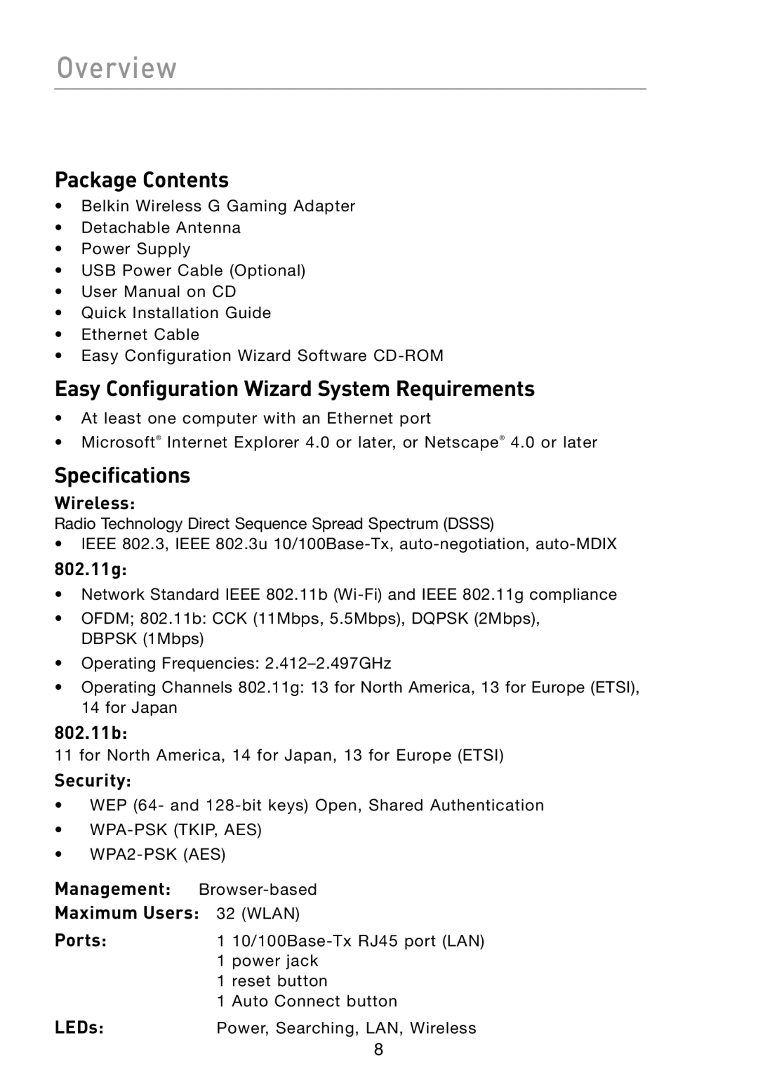 Belkin F5D7330 manual Overview 