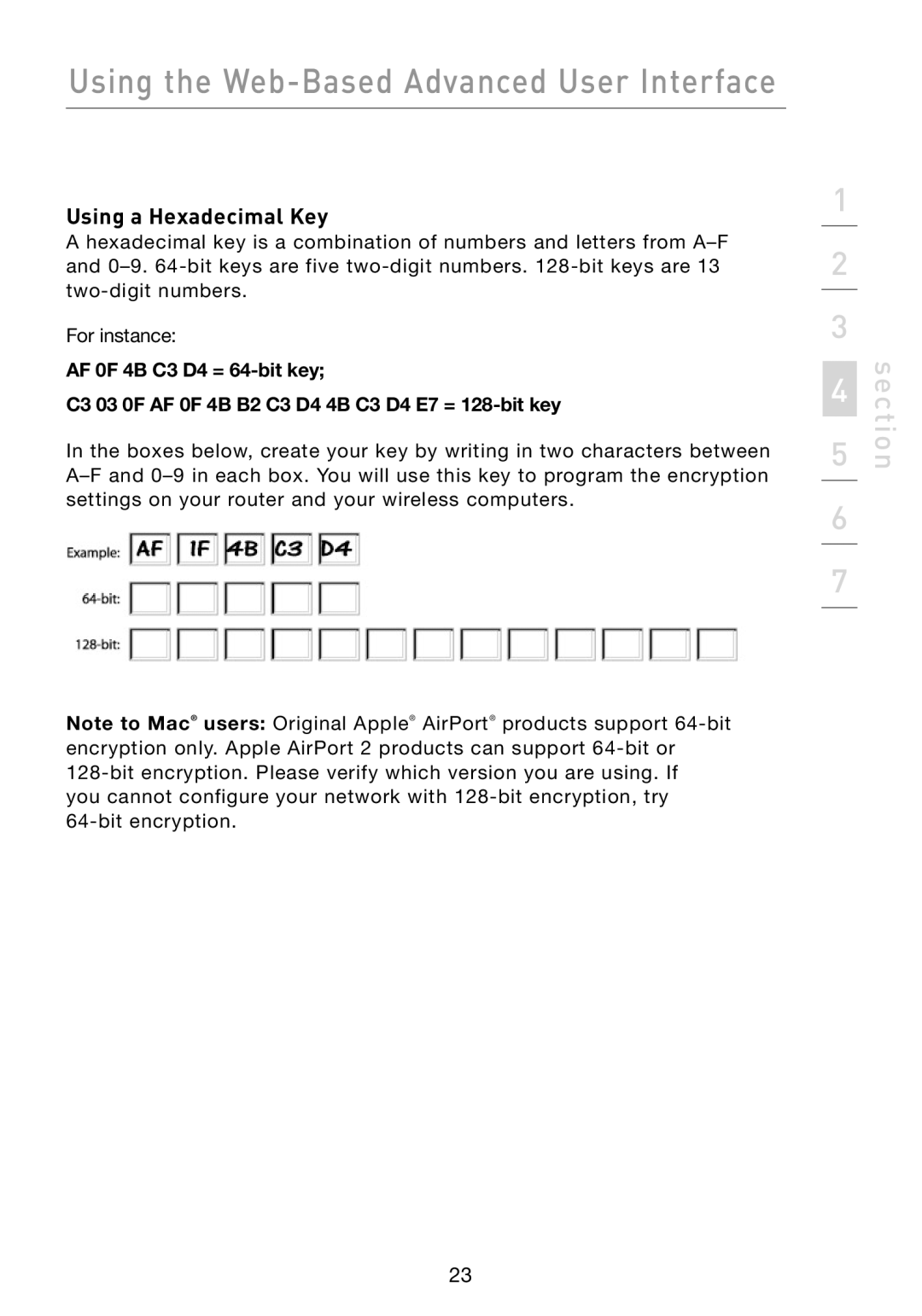 Belkin F5D7330 manual Using a Hexadecimal Key 