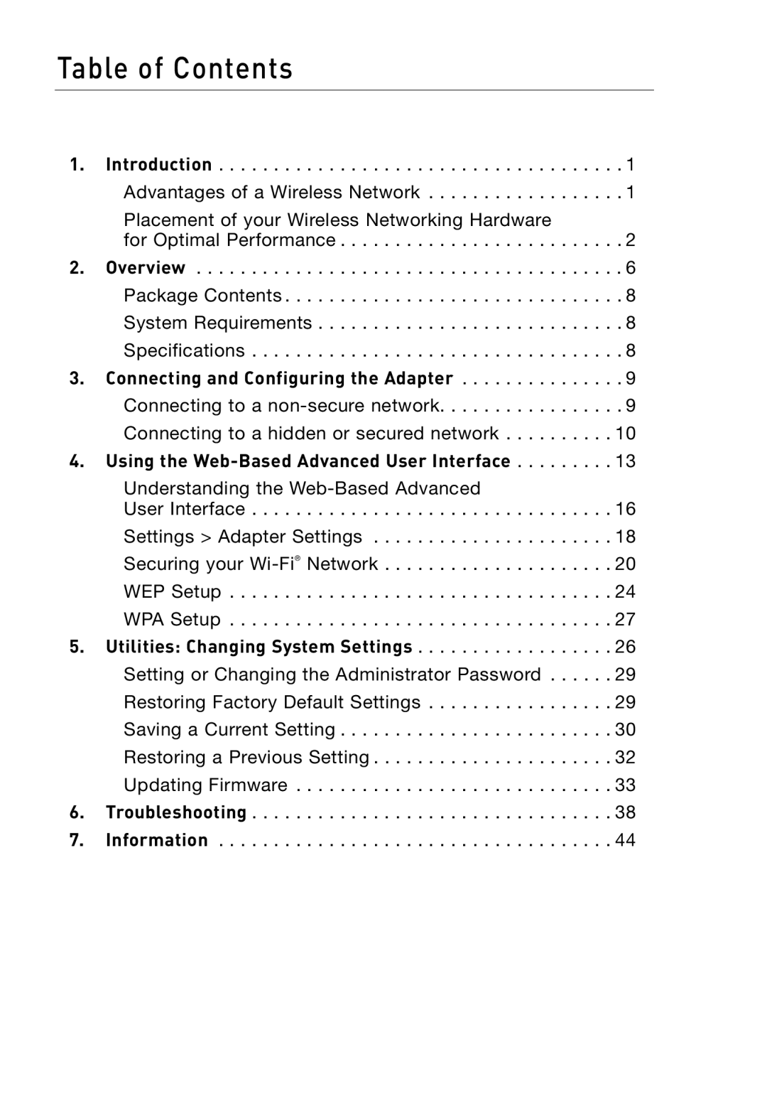 Belkin F5D7330 manual Table of Contents 