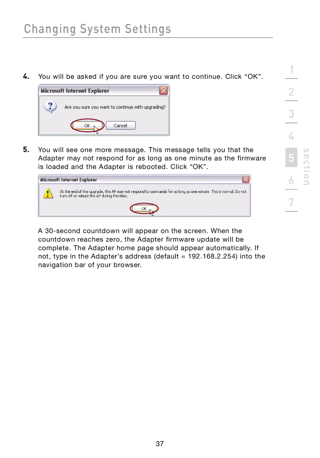 Belkin F5D7330 manual Changing System Settings 