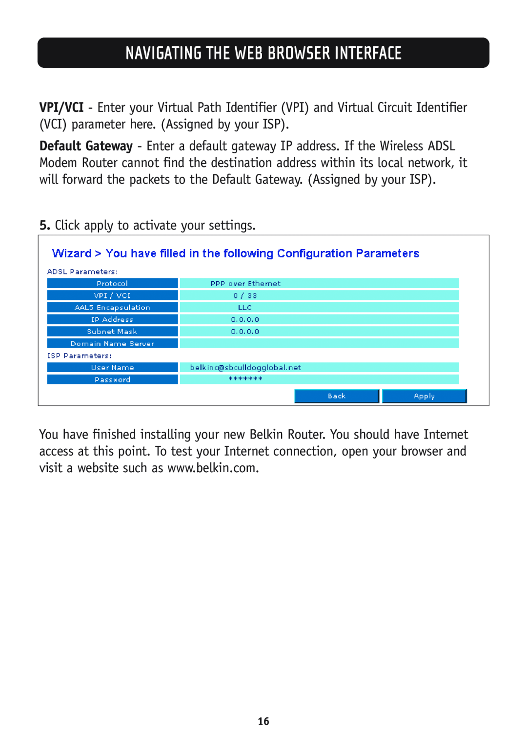 Belkin F5D7630-4A, F5D7630-4B user manual Navigating The Web Browser Interface 