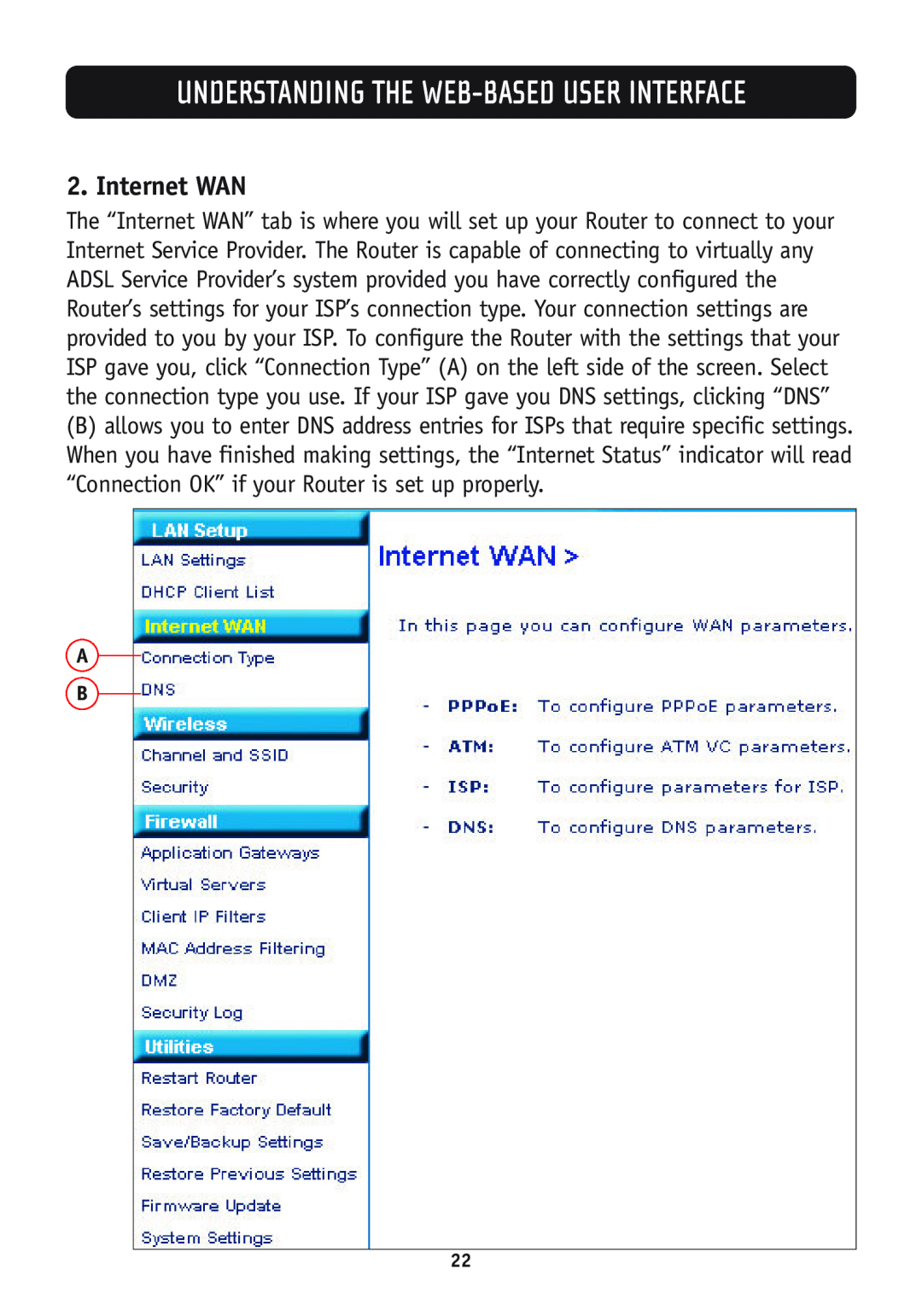 Belkin F5D7630-4A, F5D7630-4B user manual Internet WAN, Understanding The Web-Based User Interface 