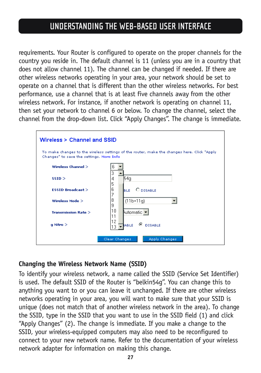 Belkin F5D7630-4B, F5D7630-4A Changing the Wireless Network Name SSID, Understanding The Web-Based User Interface 