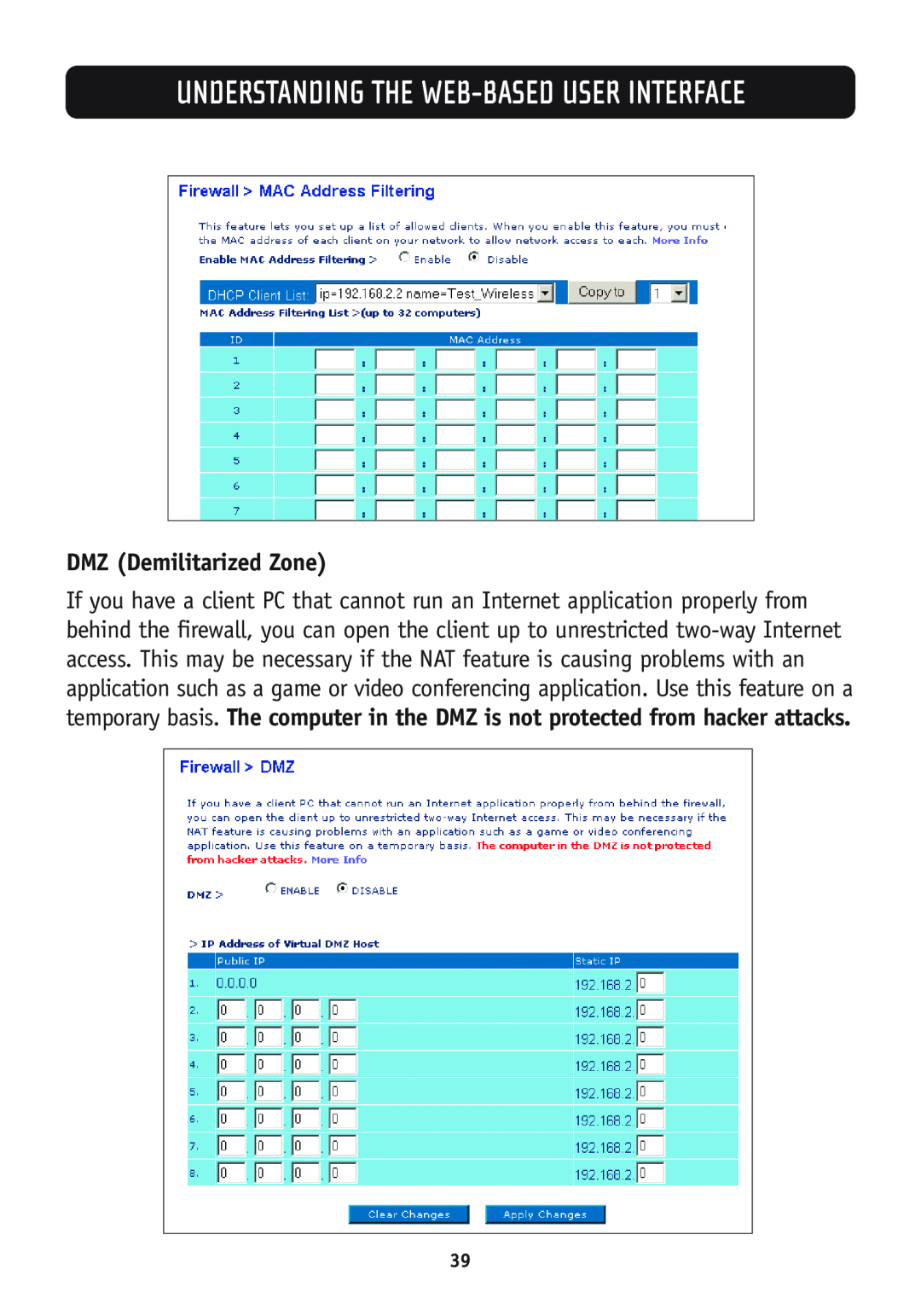 Belkin F5D7630-4B, F5D7630-4A user manual DMZ Demilitarized Zone, Understanding The Web-Based User Interface 