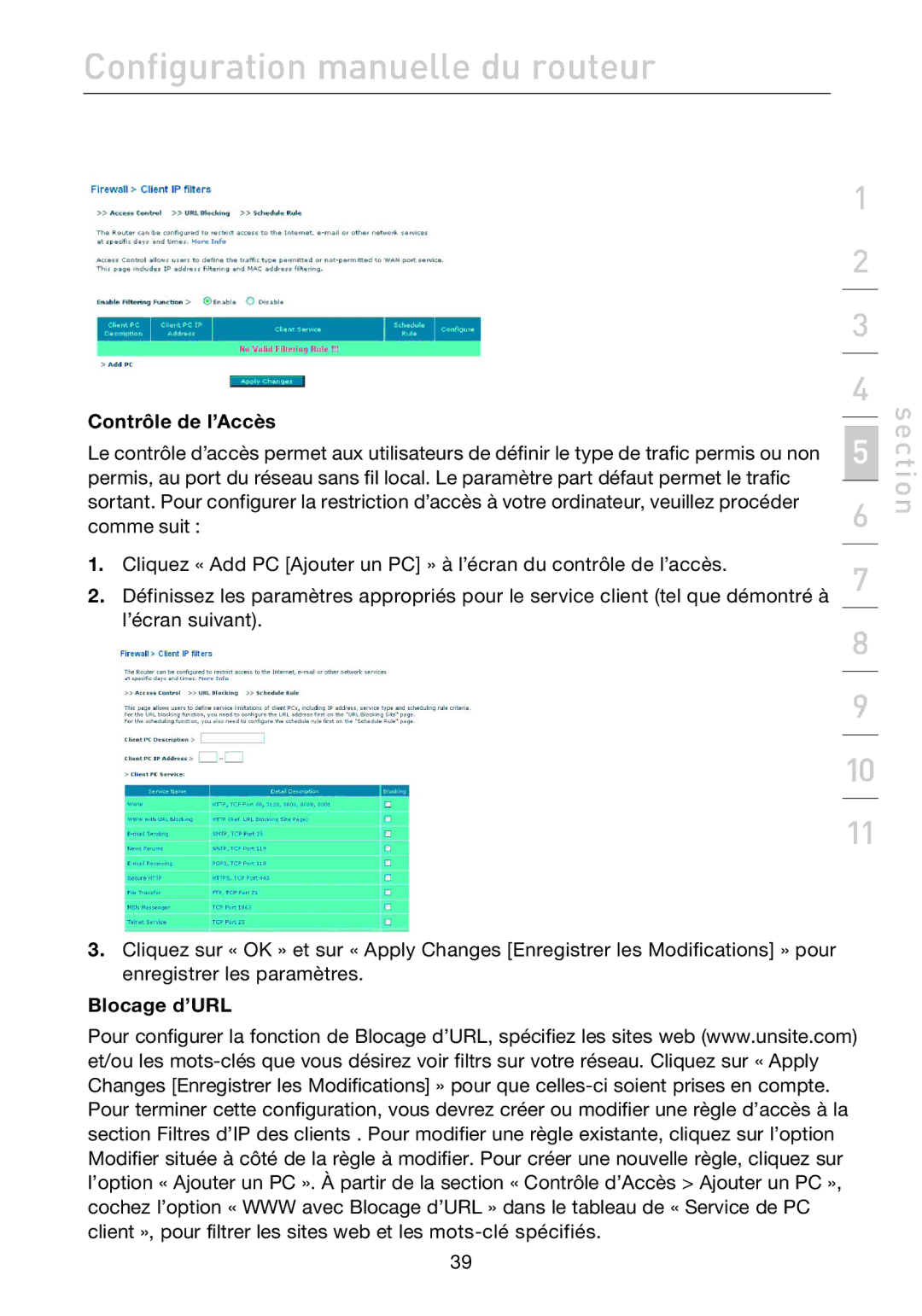 Belkin F5D7632EA4A user manual Contrôle de l’Accès, Blocage d’URL 