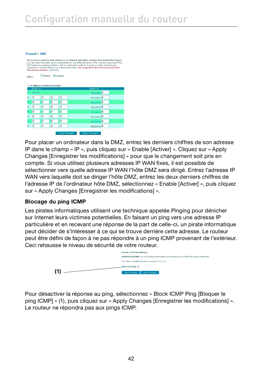 Belkin F5D7632EA4A user manual Blocage du ping Icmp 