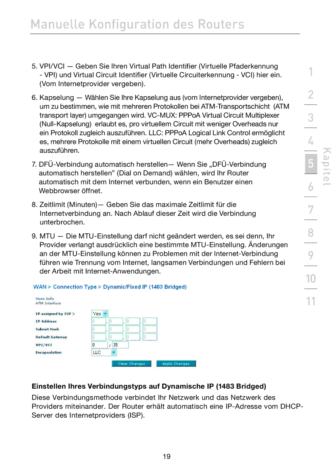 Belkin F5D7632EA4A user manual Manuelle Konfiguration des Routers 