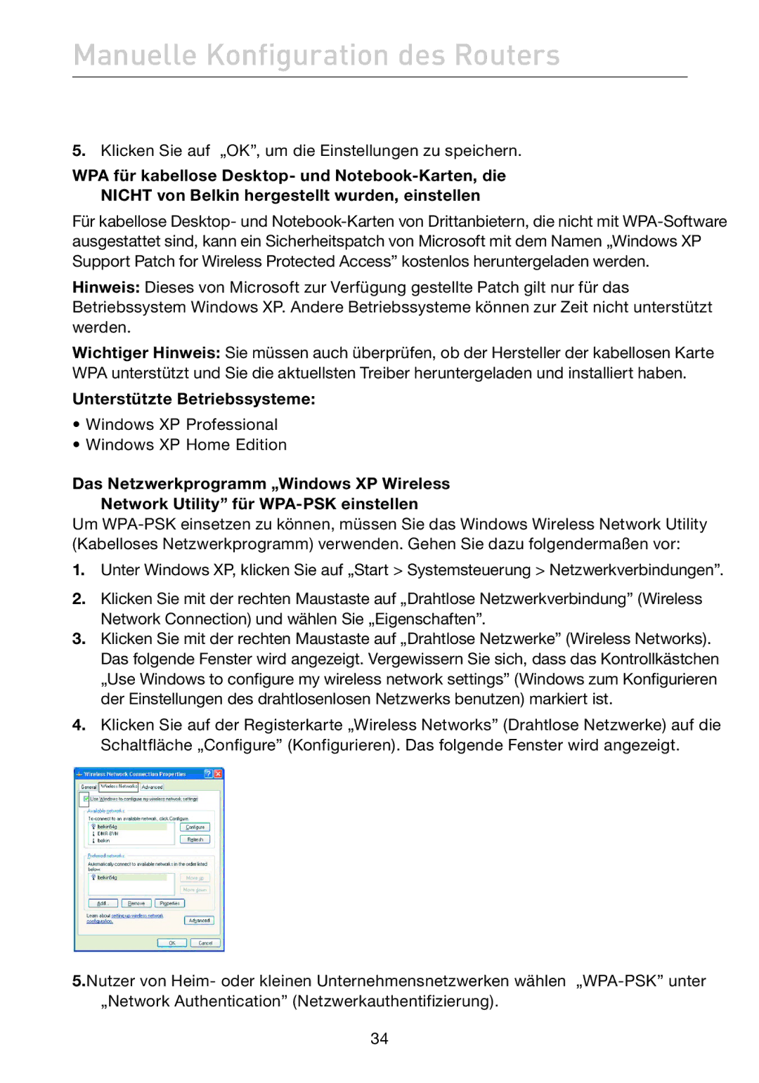 Belkin F5D7632EA4A user manual Unterstützte Betriebssysteme 