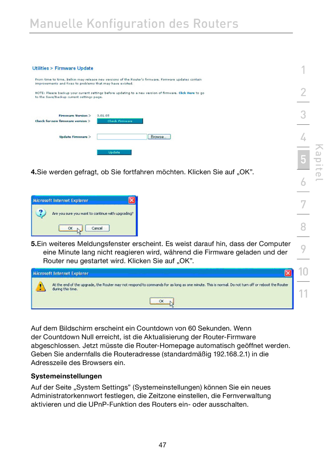 Belkin F5D7632EA4A user manual Systemeinstellungen 