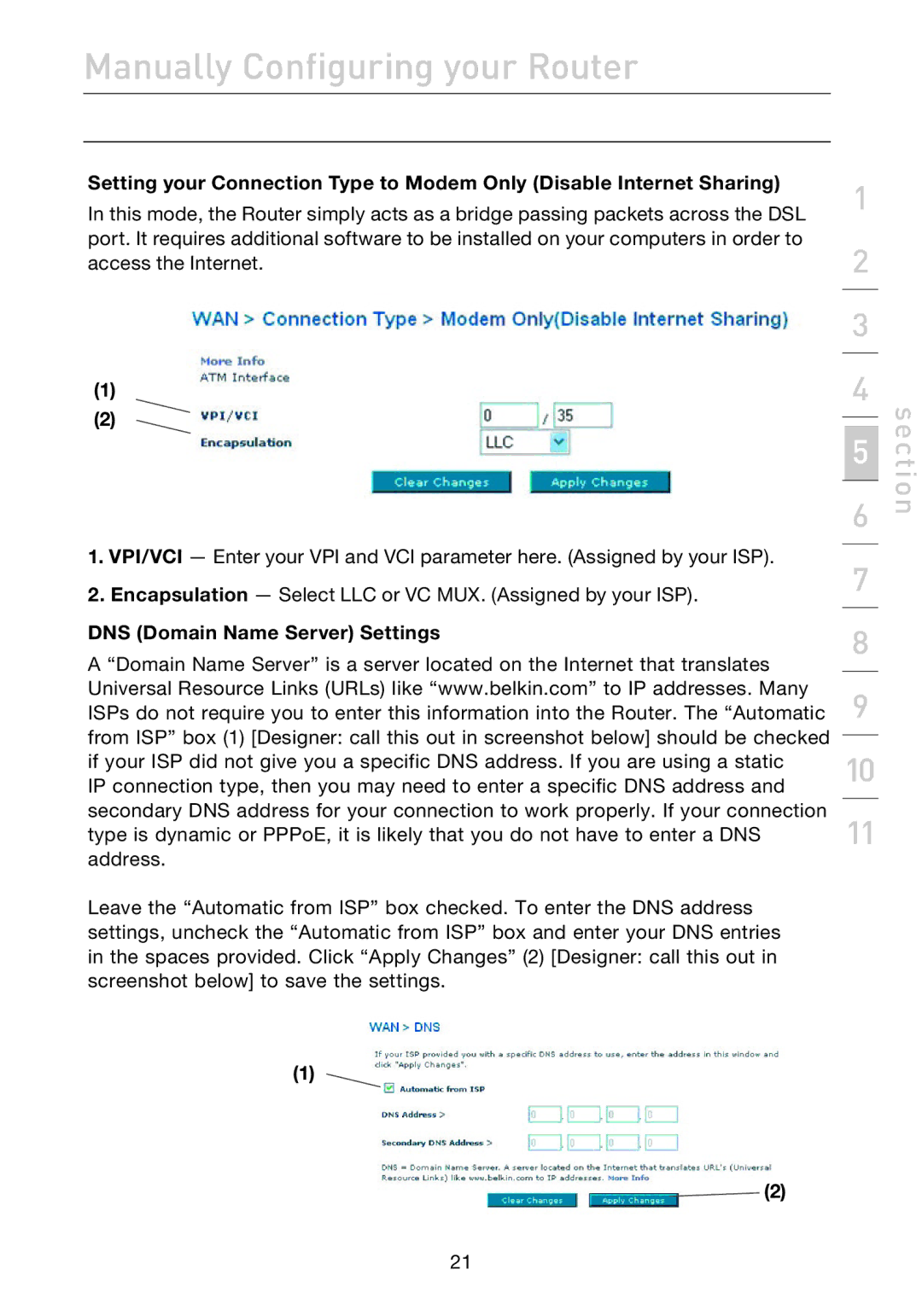 Belkin F5D7632EA4A user manual DNS Domain Name Server Settings 